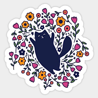 Cat in a Field of Flowers Sticker